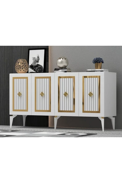 DEMONTE DECOR NORRA KONSOL BEYAZ-ALTIN - Resim 2