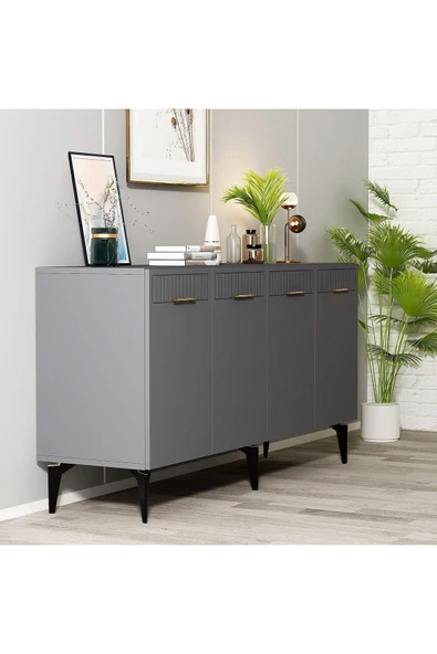 DEMONTE DECOR 4 Kapaklı Alvin Konsol Antrasit - Antrasit - Resim 3