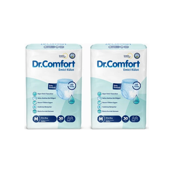 Dr ComfortYetişkin Emici Külot Medium 30'Lu 2 Paket 60 Adet - 2