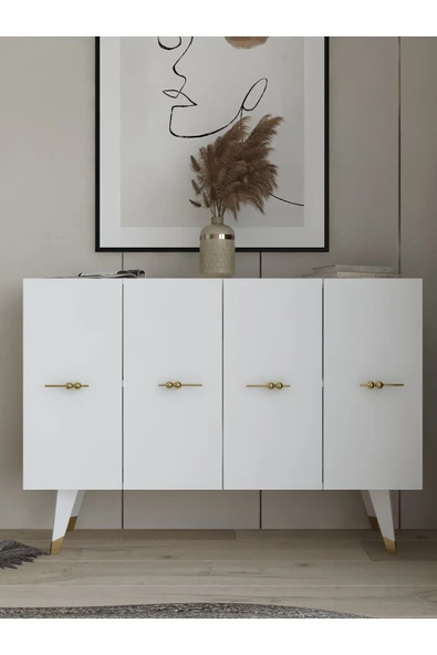 DEMONTE DECOR Quartdd (KM120) Konsol , Çok Amaçlı Dolap - Beyaz Altın (SALKIM KULP)