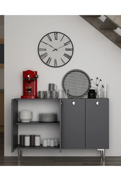 DEMONTE DECOR BETTYDD MUTFAK KİLER DOLABI ANTRASİT-ANTRASİT-GÜMÜŞ ürün görseli 1