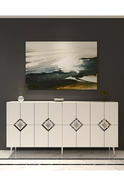 DEMONTE DECOR Robberdd (KB150) Lazer Desenli Konsol Beyaz-gümüş ürün görseli