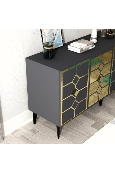 DEMONTE DECOR IRMAAK KONSOL ANTRASİT-ALTIN - Resim 5