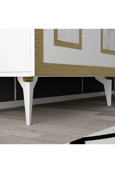 DEMONTE DECOR KARYA KONSOL 4 KAPAKLI RAFLI BEYAZ-ALTIN - Resim 4