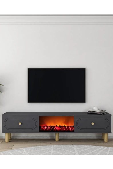 DEMONTE DECOR POLENDH BOHEM ŞÖMİNE (A) TV SEHPASI (ALT MODÜL) ANTRASİT-ANTRASİT ürün görseli