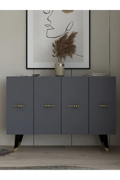 DEMONTE DECOR Quartdd (KM120) Konsol , Çok Amaçlı Dolap - Antrasit Altın (SALKIM KULP) - 1