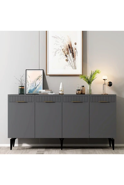 DEMONTE DECOR 4 Kapaklı Alvin Konsol Antrasit - Antrasit - Resim 2