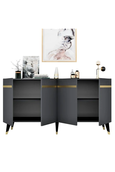 DEMONTE DECOR DEFFNE KONSOL ANTRASİT-ALTIN - Resim 5