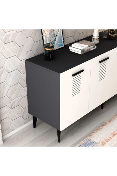 DEMONTE DECOR ASİMO KONSOL ANTRASİT BEYAZ - Resim 3