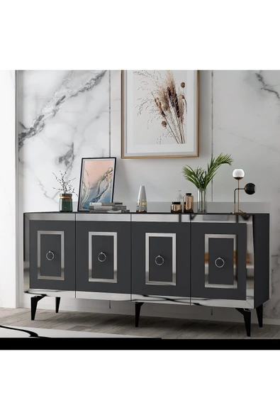 DEMONTE DECOR KARYA KONSOL 4 KAPAKLI RAFLI ANTRASİT-GÜMÜŞ - Resim 2