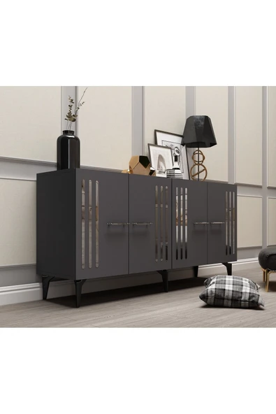 DEMONTE DECOR JUNNES PLEKSİ DESENLİ KONSOL ANTRASİT-GÜMÜŞ - Resim 2