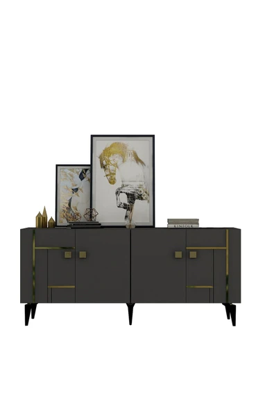 DEMONTE DECOR MADERA KONSOL ANTRASİT-ALTIN - Resim 2