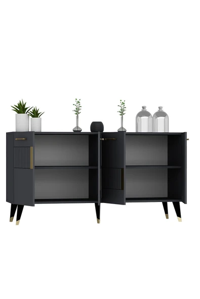 DEMONTE DECOR 4 Kapaklı Moda Konsol Antrasit-altın - Resim 6