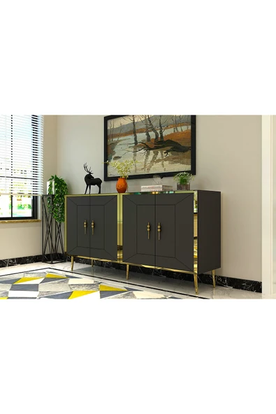 DEMONTE DECOR ARNODD (KB150) KONSOL ANTRASİT-ALTIN - Resim 2