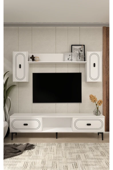 DEMONTE DECOR WENYDD TV ÜNİTESİ TAKIMI BEYAZ-BEYAZ ürün görseli
