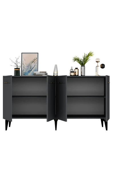 DEMONTE DECOR 4 Kapaklı Alvin Konsol Antrasit - Antrasit - Resim 7