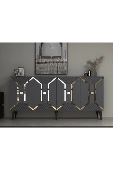 DEMONTE DECOR YUMEDİ MODERN KONSOL ANTRASİT-ALTIN - 1