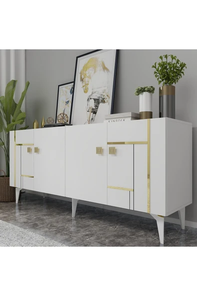 DEMONTE DECOR MADERA KONSOL BEYAZ-ALTIN - 2