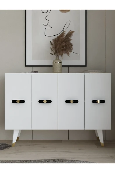 DEMONTE DECOR Quartdd (KM120) Konsol , Çok Amaçlı Dolap - Beyaz Altın (V KULP) ürün görseli