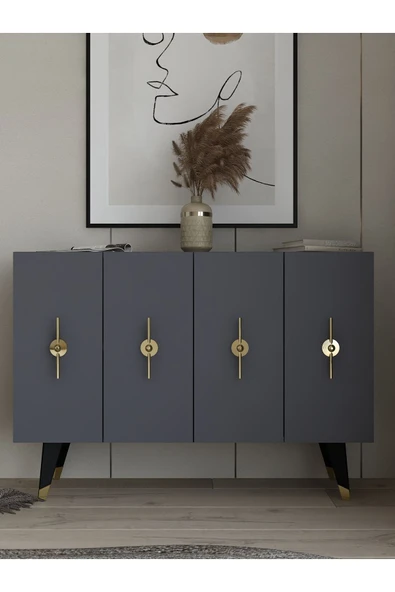 DEMONTE DECOR Quartdd (KM120) Konsol , Çok Amaçlı Dolap - Antrasit Altın (RAMADA KULP) ürün görseli