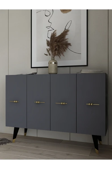 DEMONTE DECOR Quartdd (KM120) Konsol , Çok Amaçlı Dolap - Antrasit Altın (SALKIM KULP) - 2