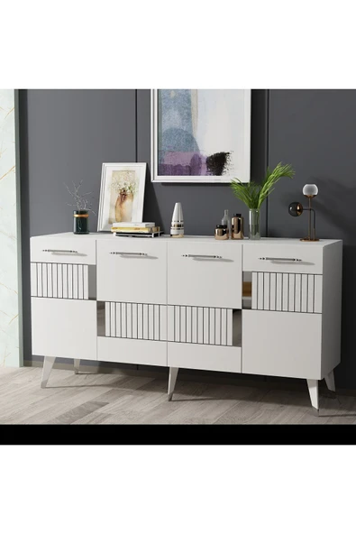 DEMONTE DECOR 4 Kapaklı Moda Konsol Beyaz-gümüş - Resim 2