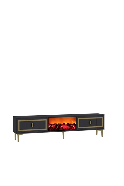 DEMONTE DECOR ORİONDD ŞÖMİNELİ (A) TV SEHPASI ANTRASİT-ALTIN - 4