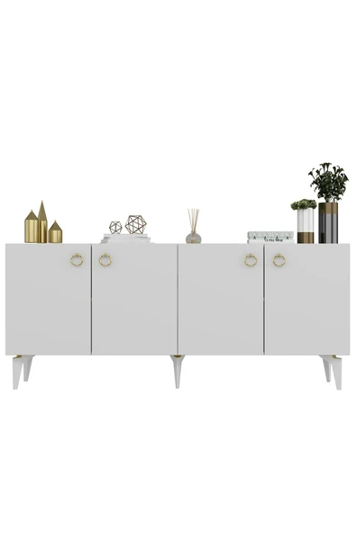 DEMONTE DECOR Drone Konsol 4 Kapaklı, 4 Raflı Beyaz-beyaz - Resim 4