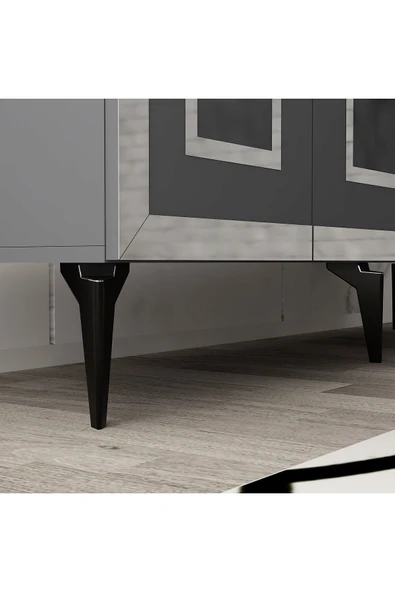 DEMONTE DECOR KARYA KONSOL 4 KAPAKLI RAFLI ANTRASİT-GÜMÜŞ - Resim 4