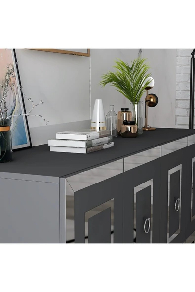 DEMONTE DECOR KARYA KONSOL 4 KAPAKLI RAFLI ANTRASİT-GÜMÜŞ - Resim 3