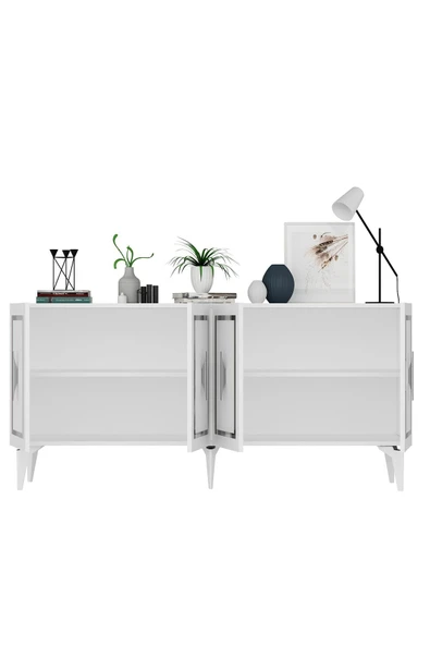 DEMONTE DECOR VANNESSA LAZER DESENLİ PLEKSİLİ KONSOL BEYAZ-GÜMÜŞ - Resim 7