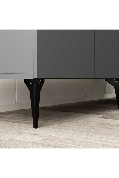 DEMONTE DECOR İRİS KONSOL 4 KAPAKLI RAFLI ANTRASİT-GÜMÜŞ - Resim 4