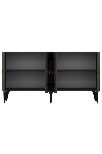 DEMONTE DECOR Lotus Konsol 4 Kapaklı Raflı Antrasit Altın - Resim 5