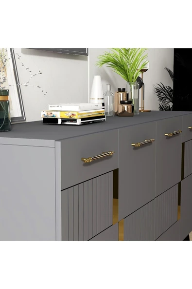 DEMONTE DECOR 4 Kapaklı Moda Konsol Antrasit-altın - Resim 3