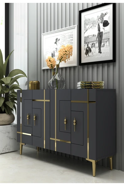 DEMONTE DECOR SİNADD (KM120) KONSOL ANTRASİT-ALTIN - Resim 2