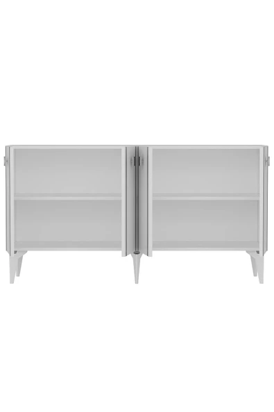 DEMONTE DECOR DORUK KONSOL 4 KAPAKLI RAFLI BEYAZ- GÜMÜŞ - Resim 5