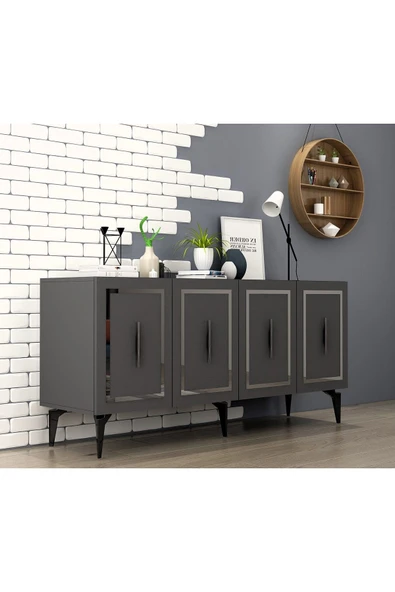 DEMONTE DECOR VANNESSA LAZER DESENLİ PLEKSİLİ KONSOL ANTRASİT-GÜMÜŞ - Resim 4