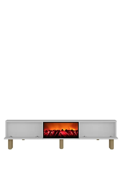 DEMONTE DECOR DARİODD BOHEM KONSOL (KB150), BOHEM ŞÖMİNELİ (A) TV SEHPASI 2 Li SALON TAKIMI BEYAZ-BEYAZ - Resim 3