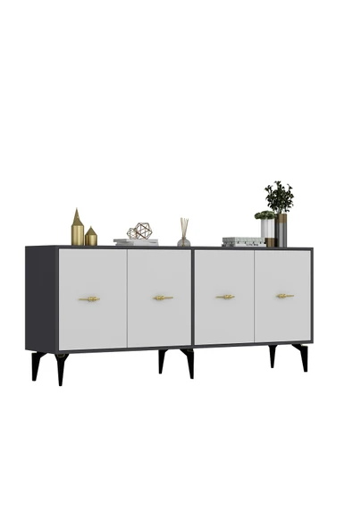 DEMONTE DECOR Sinta 180 Cm Konsol (KX180) Antrasit-beyaz - Resim 4