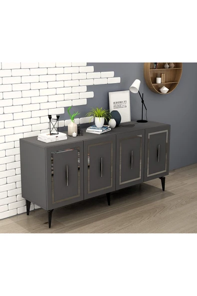 DEMONTE DECOR VANNESSA LAZER DESENLİ PLEKSİLİ KONSOL ANTRASİT-GÜMÜŞ - Resim 2