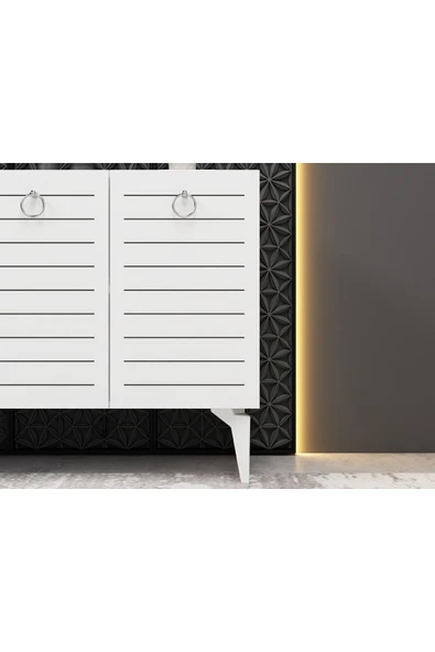 DEMONTE DECOR ARONA KONSOL 4 KAPAKLI RAFLI BEYAZ - Resim 3