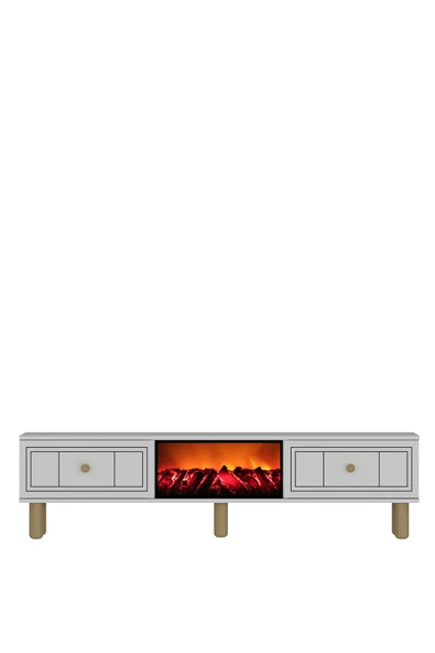 DEMONTE DECOR DARİODD BOHEM KONSOL (KB150), BOHEM ŞÖMİNELİ (A) TV SEHPASI 2 Li SALON TAKIMI BEYAZ-BEYAZ - Resim 2