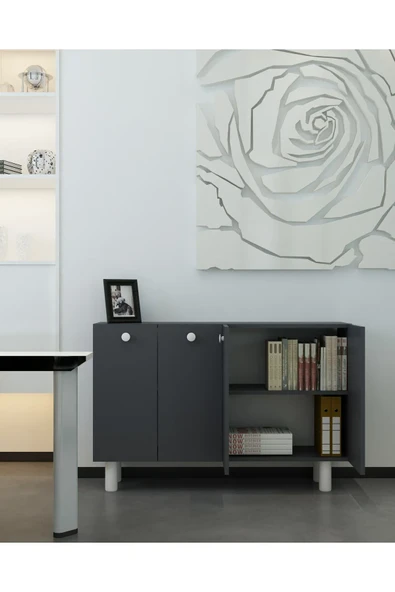DEMONTE DECOR İLAYDD BOHEM OFİS EVRAK DOLABI ANTRASİT-ANTRASİT-BEYAZ - 1