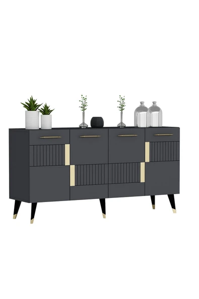 DEMONTE DECOR 4 Kapaklı Moda Konsol Antrasit-altın - Resim 5