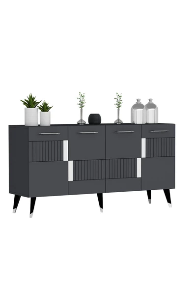 DEMONTE DECOR 4 Kapaklı Moda Konsol Antrasit-gümüş - Resim 5