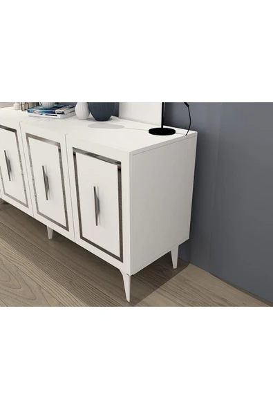 DEMONTE DECOR VANNESSA LAZER DESENLİ PLEKSİLİ KONSOL BEYAZ-GÜMÜŞ - Resim 5
