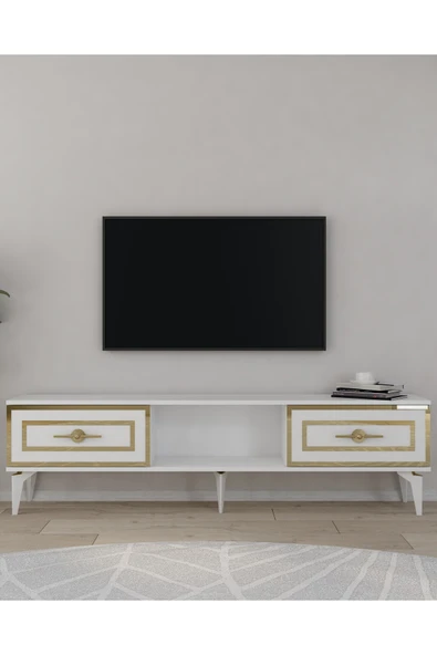 DEMONTE DECOR VİOLADD TV SEHPASI BEYAZ-ALTIN ürün görseli 1
