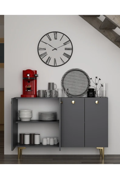 DEMONTE DECOR BETTYDD MUTFAK KİLER DOLABI ANTRASİT-ANTRASİT-ALTIN ürün görseli 1