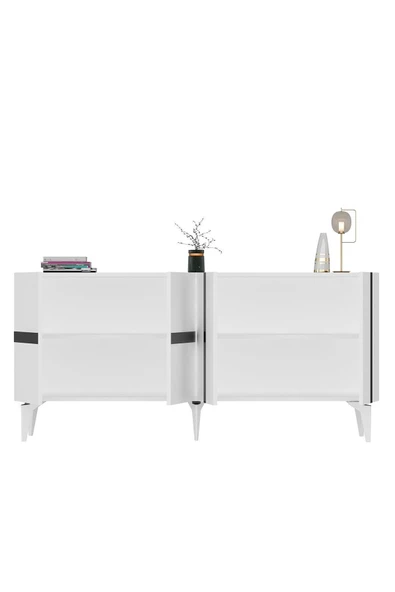 DEMONTE DECOR Vaniadh Konsol 4 Kapaklı Beyaz Gümüş - Resim 6