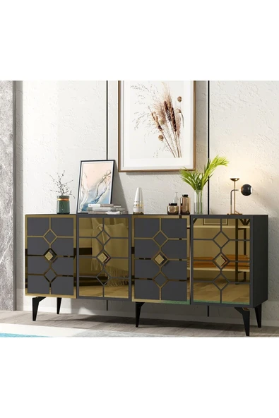 DEMONTE DECOR IRMAAK KONSOL ANTRASİT-ALTIN - Resim 2